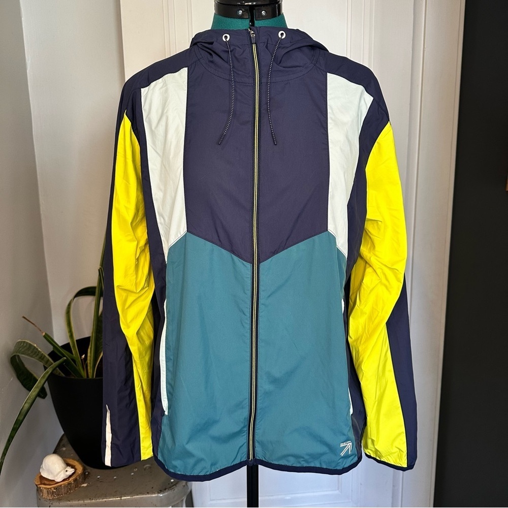 J.CREW x NEW BALANCE Retro Colorblock Windbreaker size Large Navy, Teal & Yellow